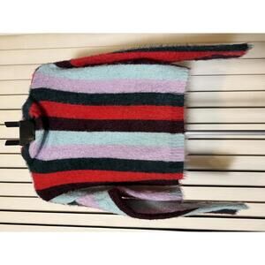 BLANK NYC SWEATER WOMENS L MAD HATTER MULTI COLOR STRIPPED FUZZY MOCK NECK NWOT